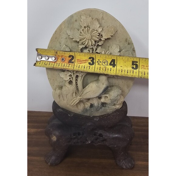 Vintage Chinese Hand Carved Soapstone Birds & Floral Motif Sculpture 8.5" Flaws - Picture 14 of 15